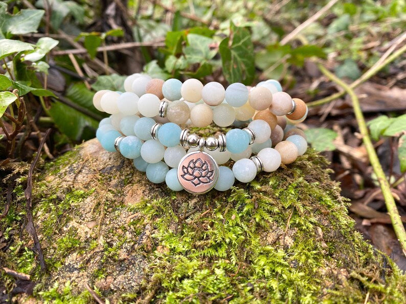 108 Mala Beads -Amazonite Natural Stone Meditation Necklace. Beautiful LOVE bracelet. Japa Mala. Prayer beads.