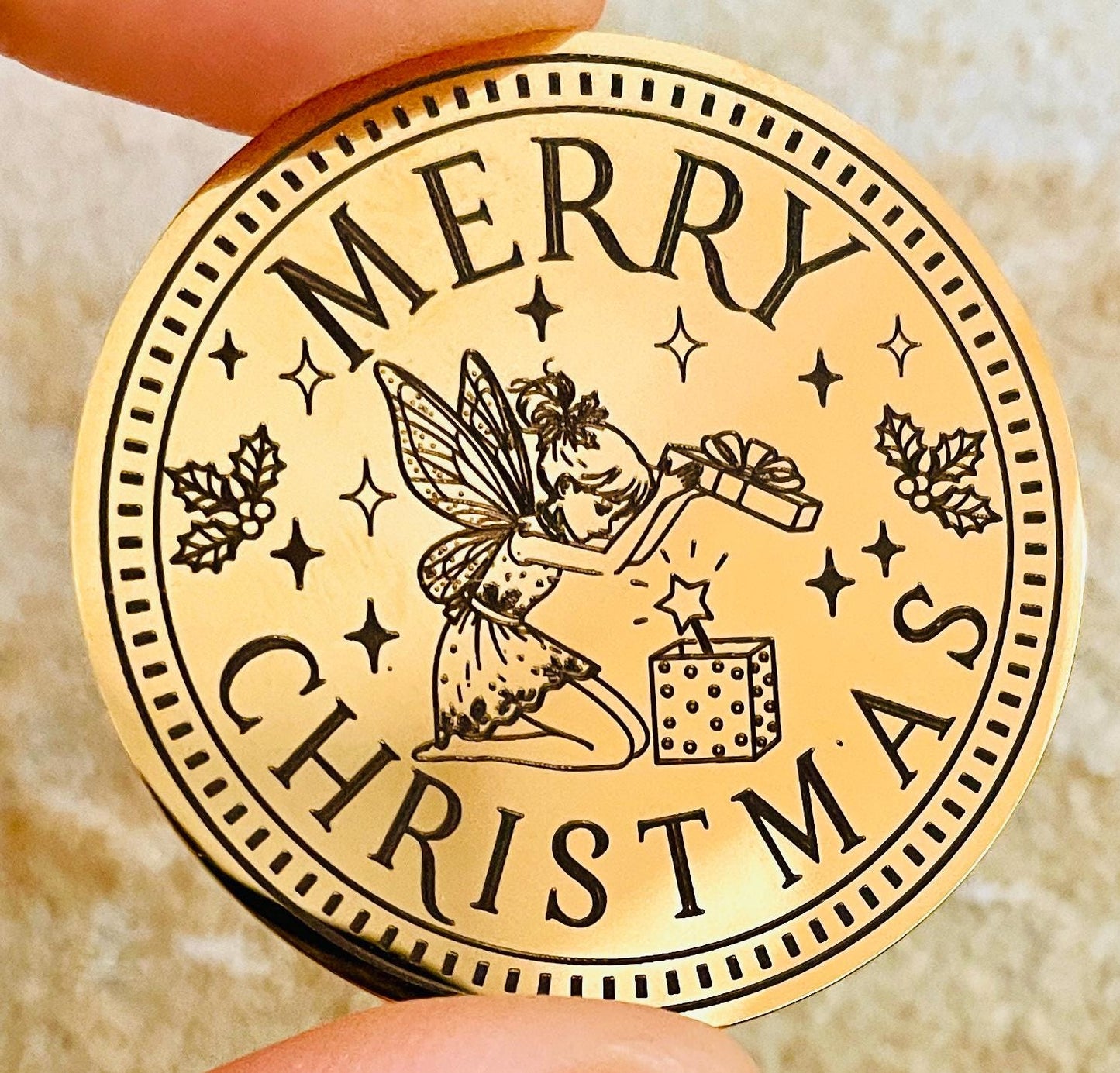 Christmas Fairy Gold Coin- Fairy Gift Stocking Filler! Fairy Treasure Gold Coin! Christmas Eve Box Filler. Honorary Elf ™ Collection.