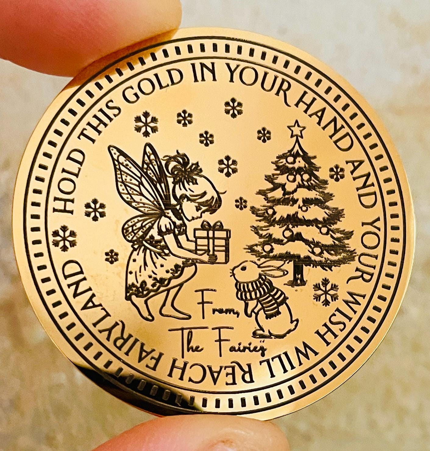 Christmas Fairy Gold Coin- Fairy Gift Stocking Filler! Fairy Treasure Gold Coin! Christmas Eve Box Filler. Honorary Elf ™ Collection.
