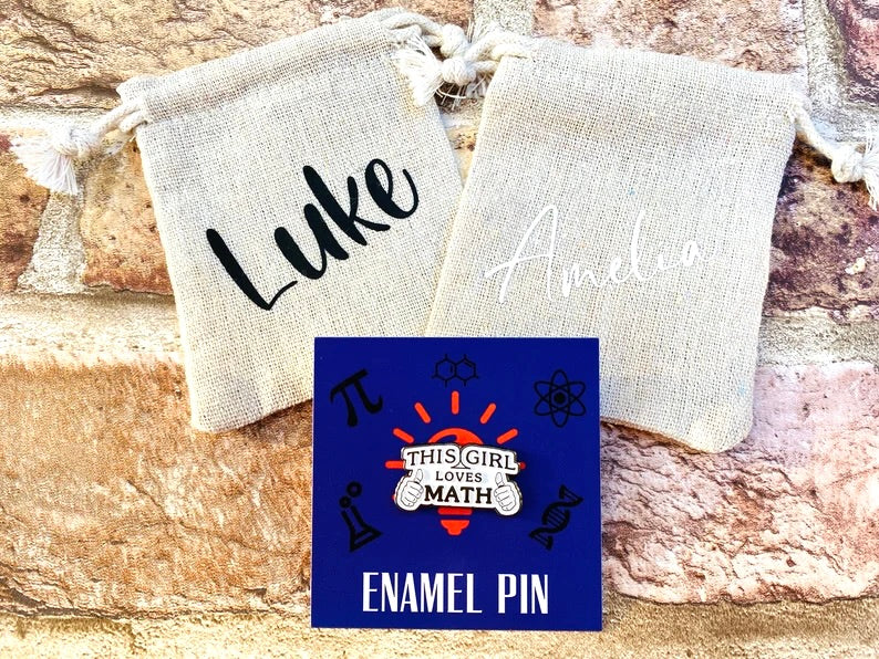 Girl’s Maths Pin Enamel Pin for maths student teacher badge gift, end of term present, starting university, back to school gift math student