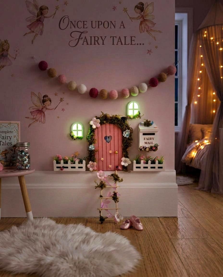 DDeluxe Opening FAIRY DOOR with Glowing Windows, Ladder & Fairy Postbox for Fairy Bedroom Decor. Fairy Door Key. Fairy Birthday Gift __etsy:7856296190