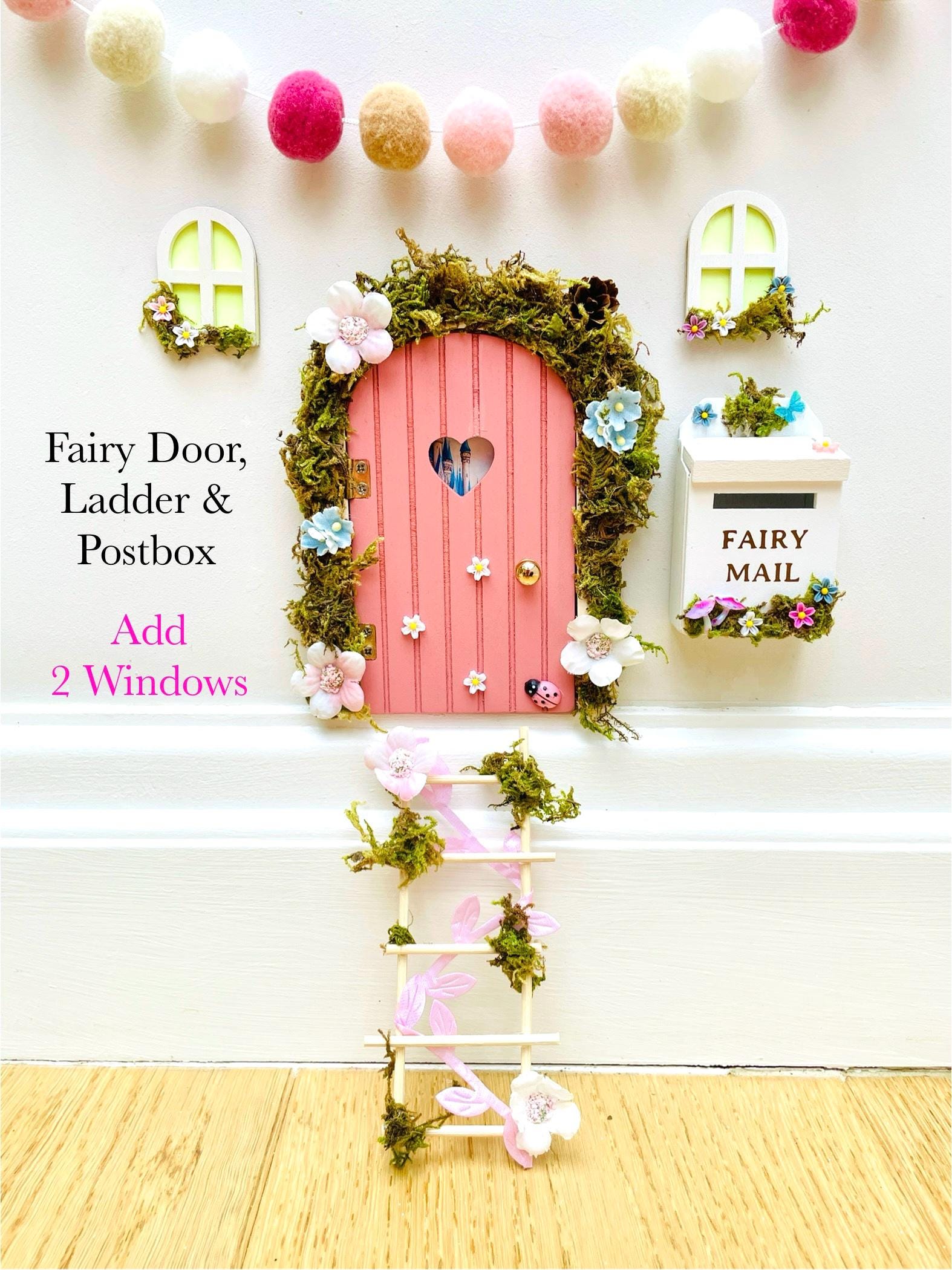 DDeluxe Opening FAIRY DOOR with Glowing Windows, Ladder & Fairy Postbox for Fairy Bedroom Decor. Fairy Door Key. Fairy Birthday Gift __etsy:7856587350