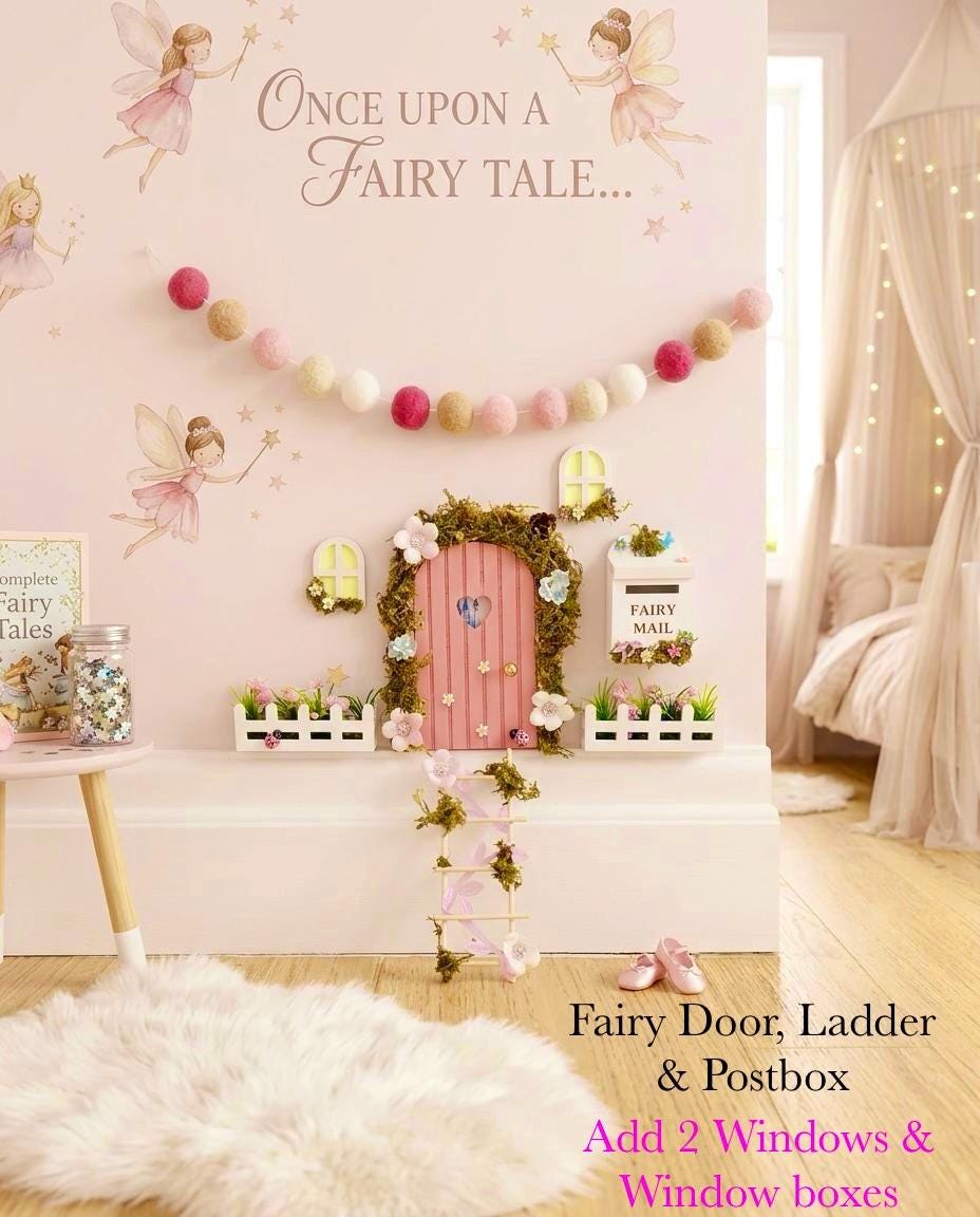 DDeluxe Opening FAIRY DOOR with Glowing Windows, Ladder & Fairy Postbox for Fairy Bedroom Decor. Fairy Door Key. Fairy Birthday Gift __etsy:7904540265