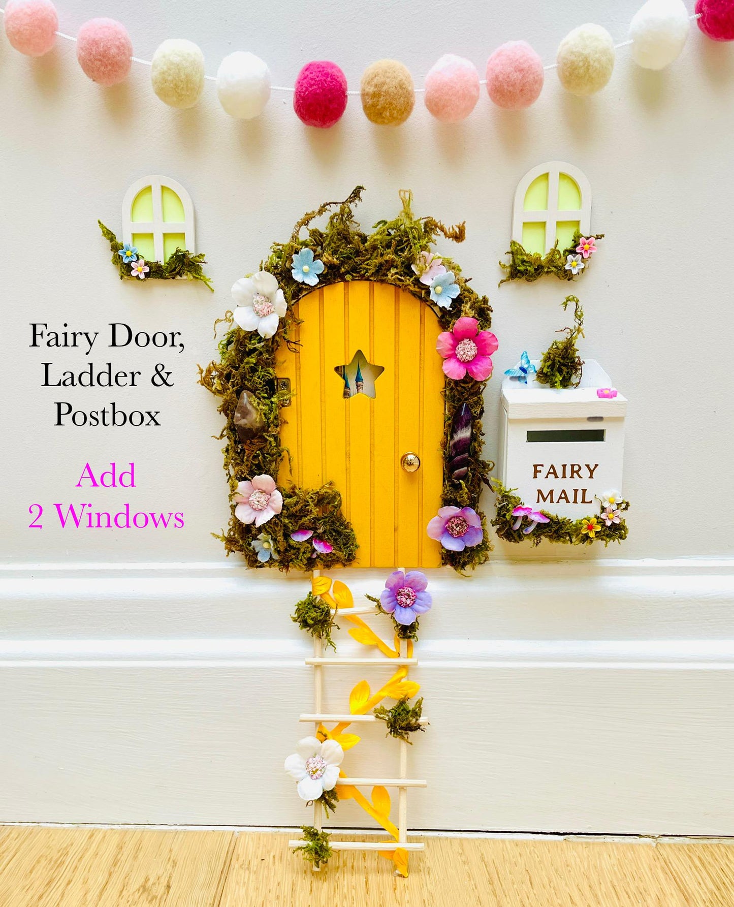 Deluxe Opening FAIRY DOOR with Glowing Windows | Fairy Postbox & Ladder | Fairy Door Key |Woodland Fairy Bedroom Decor | Fairy Birthday Gift __etsy:8075374187