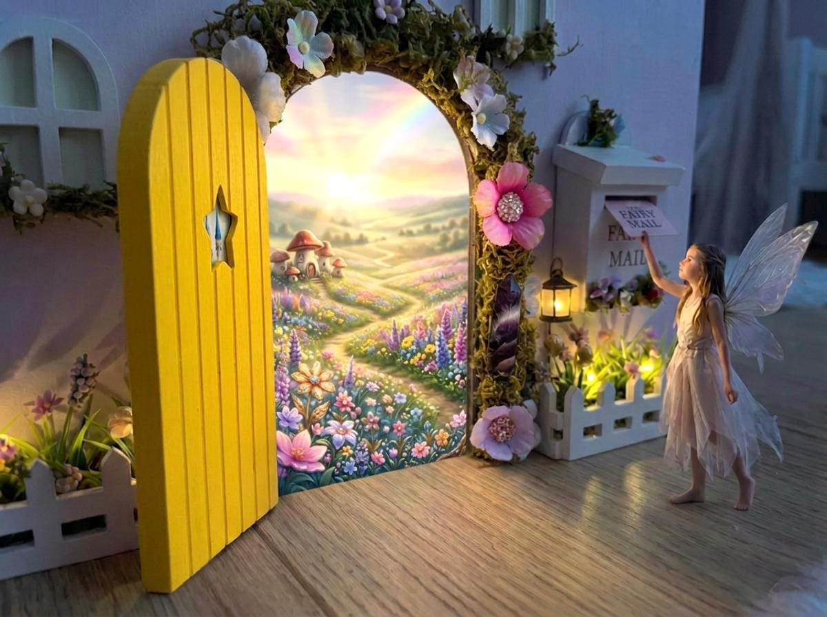 Deluxe Opening FAIRY DOOR with Glowing Windows | Fairy Postbox & Ladder | Fairy Door Key |Woodland Fairy Bedroom Decor | Fairy Birthday Gift __etsy:8027337604