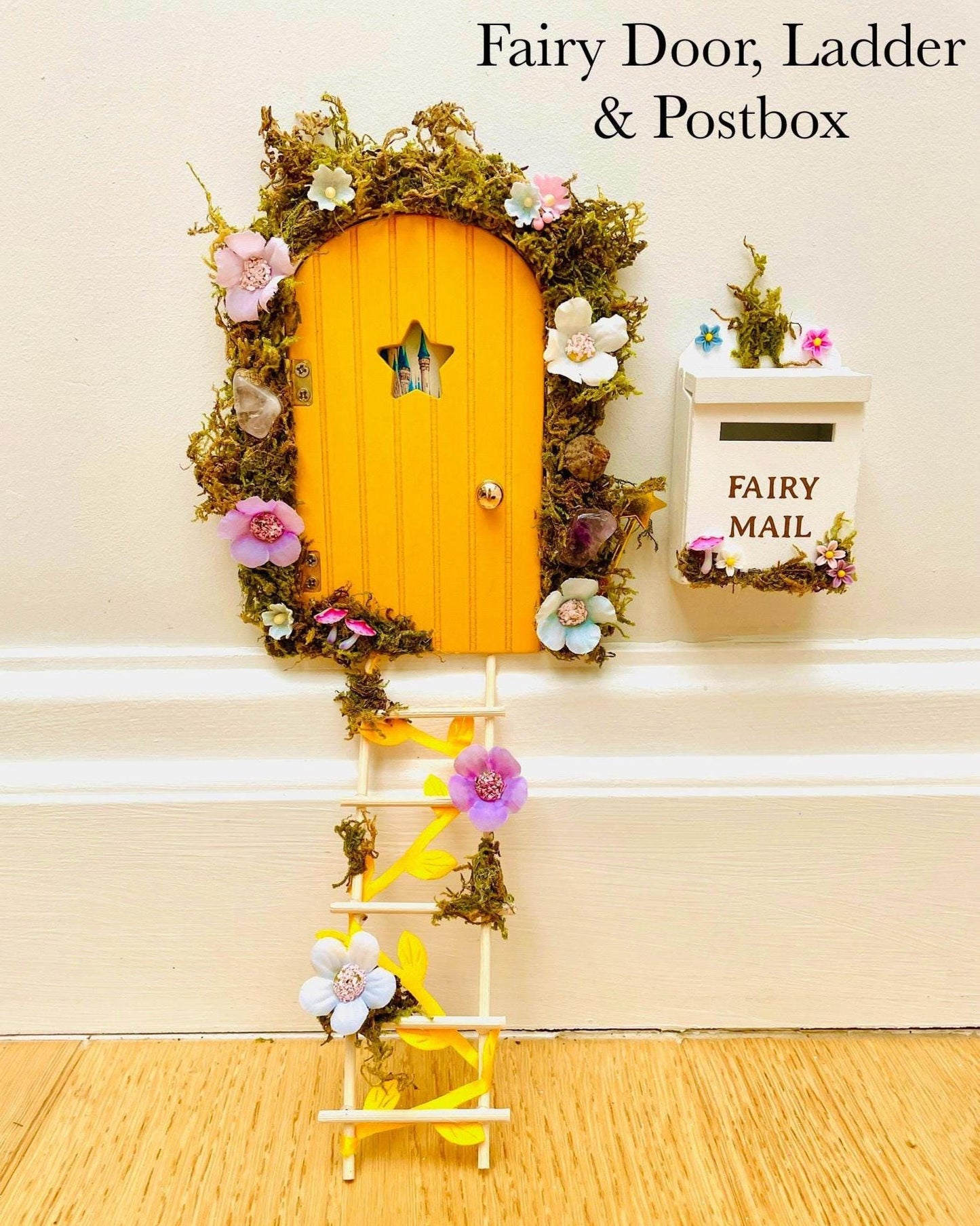 Deluxe Opening FAIRY DOOR with Ladder & Fairy Postbox for Fairy Bedroom. Crystal Fairy Door- Fairy Birthday Gift