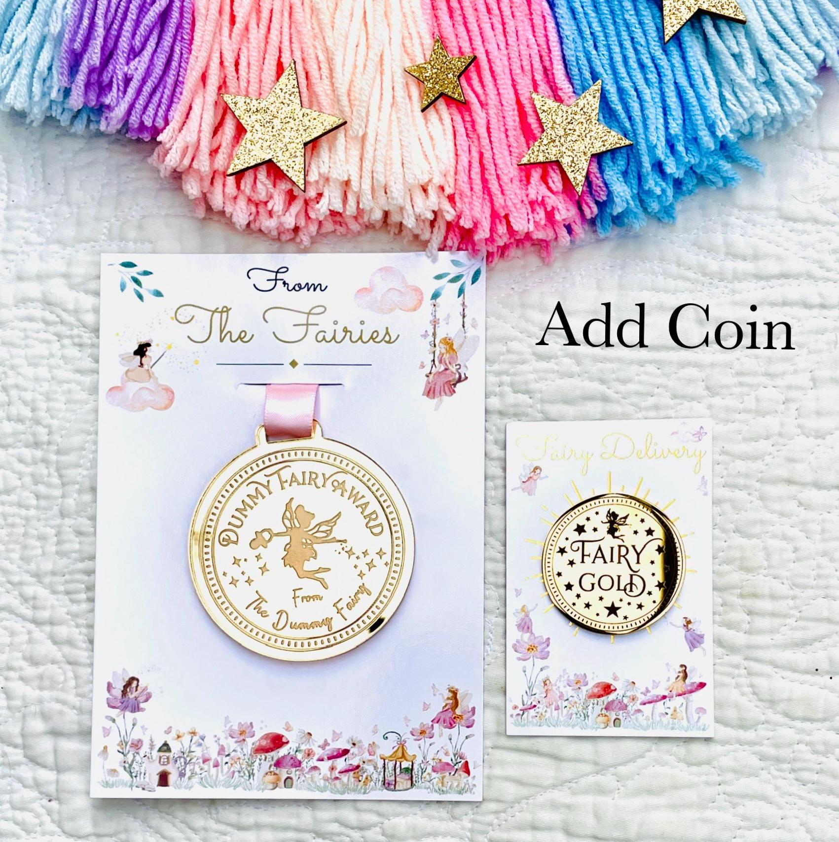 Dummy Fairy MEDAL and Dummy Fairy LETTER! Fairy Gold Coin and Fairy Dust. Binkie Fairy Letter, Soother Fairy Letter & Pacifier Fairy Letter