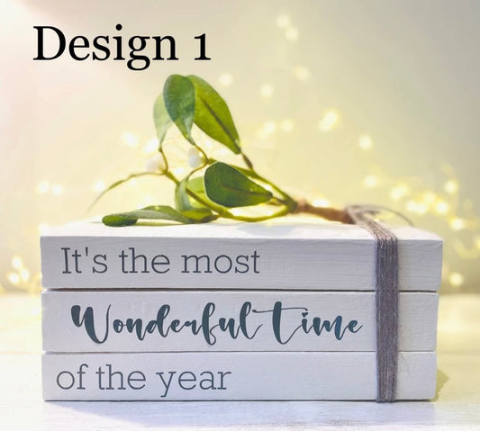 Most Wonderful Time of the Year Christmas Book Stack- Christmas Ornament- White Xmas Decor