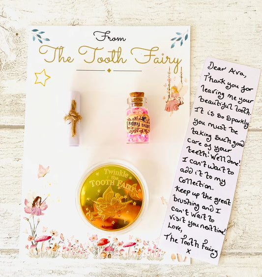 Tooth Fairy Kit With Tooth Fairy Gifts. PersonalIsed Tooth Fairy Letter. Tooth Fairy Set with Fairy Gold Coin, Fairy Dust (1st Tooth Fairy)