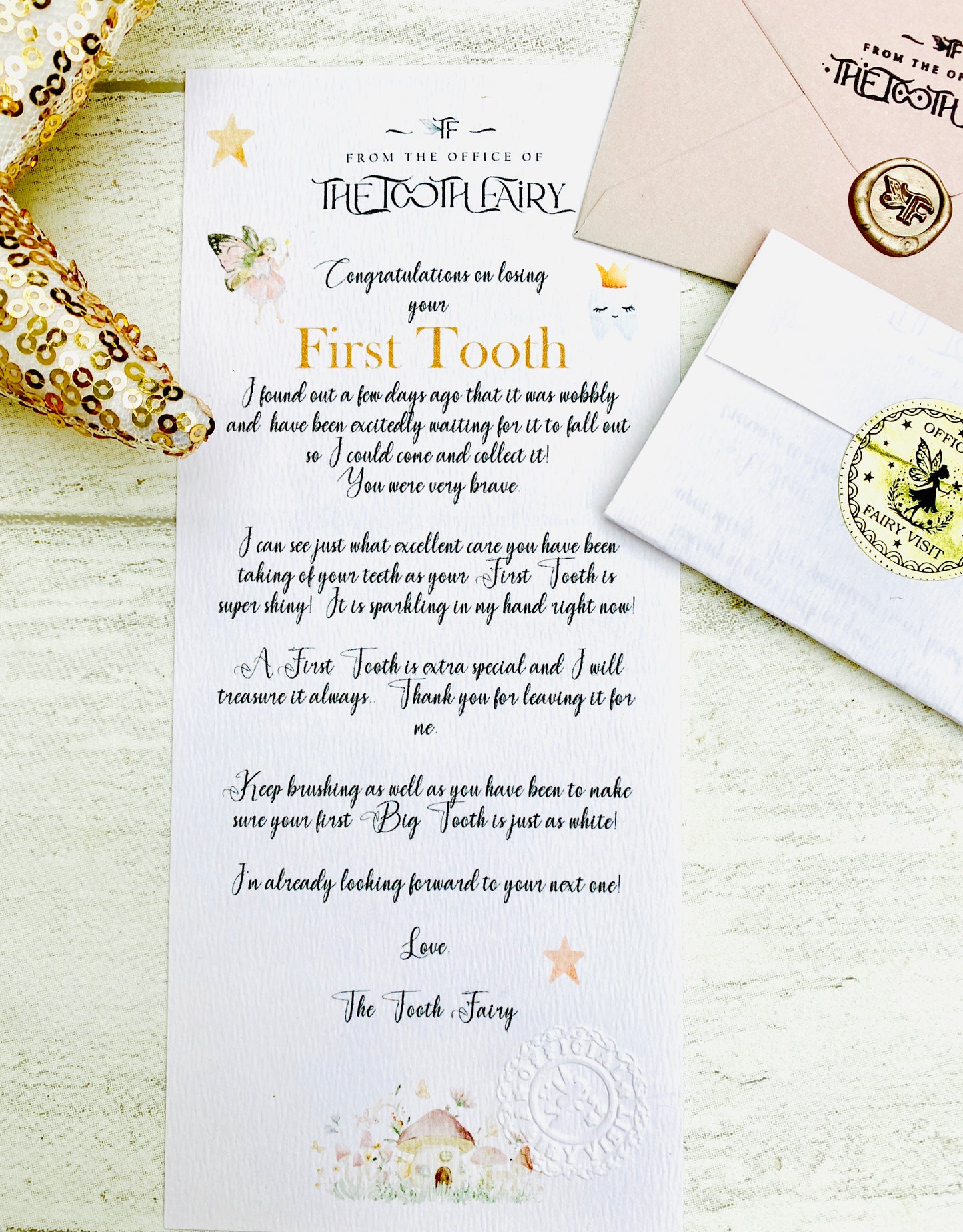 First Tooth Fairy Gold Coin- Gift from the Tooth Fairy! First Milk Tooth Fairy Kit! Fairy Treasure Gold Coin!