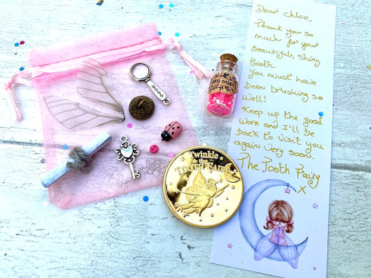 Tooth Fairy Kit With Tooth Fairy Gifts. PersonalIsed Tooth Fairy Letter. Tooth Fairy Set with Fairy Gold Coin, Fairy Dust (1st Tooth Fairy)