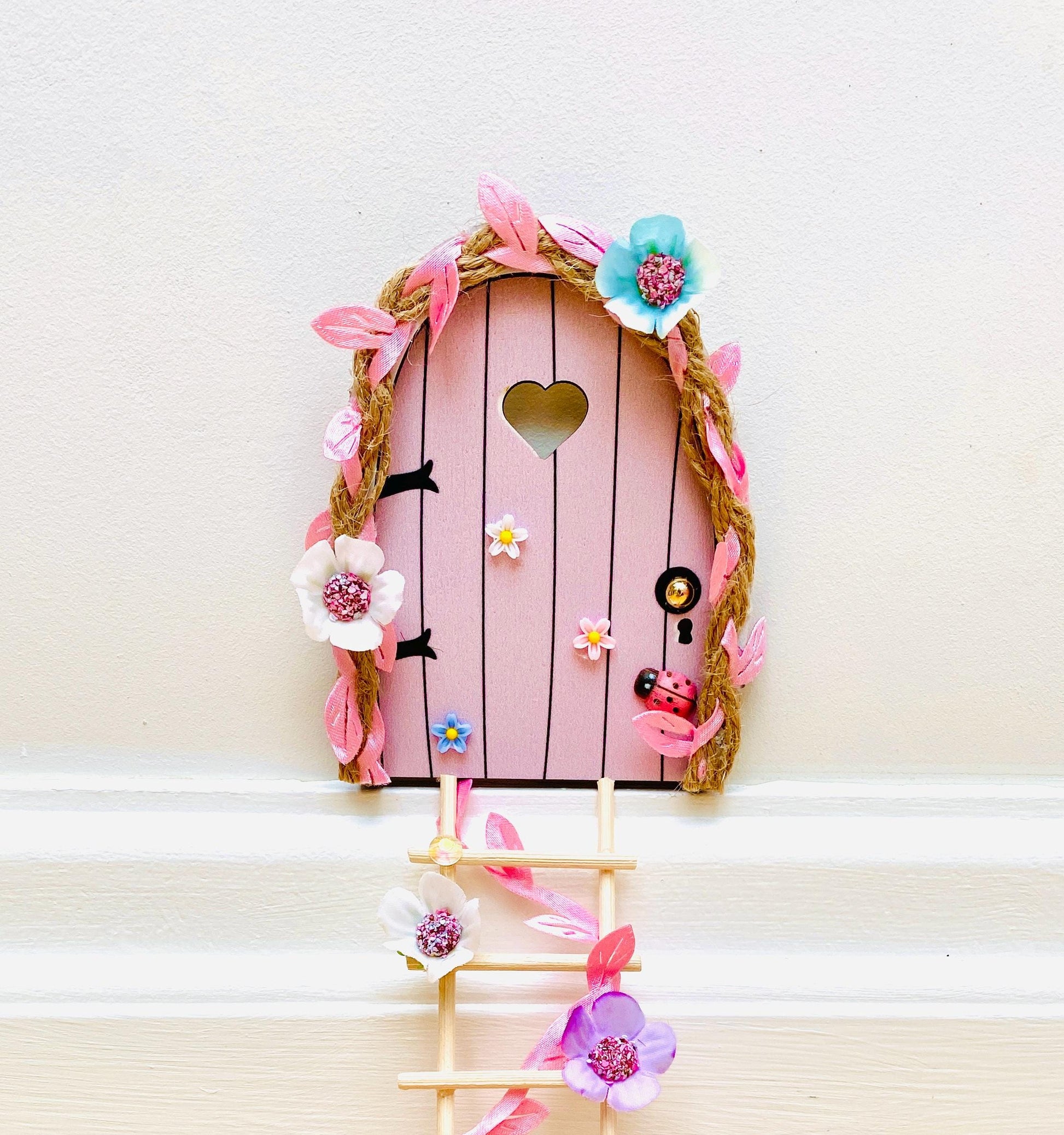 FAIRY DOOR (Pink & Blue designs) with Ladder, Fairy Bench for Fairy Bedroom