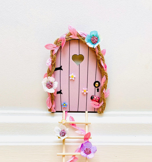 FAIRY DOOR (Pink & Blue designs) with Ladder, Fairy Bench for Fairy Bedroom