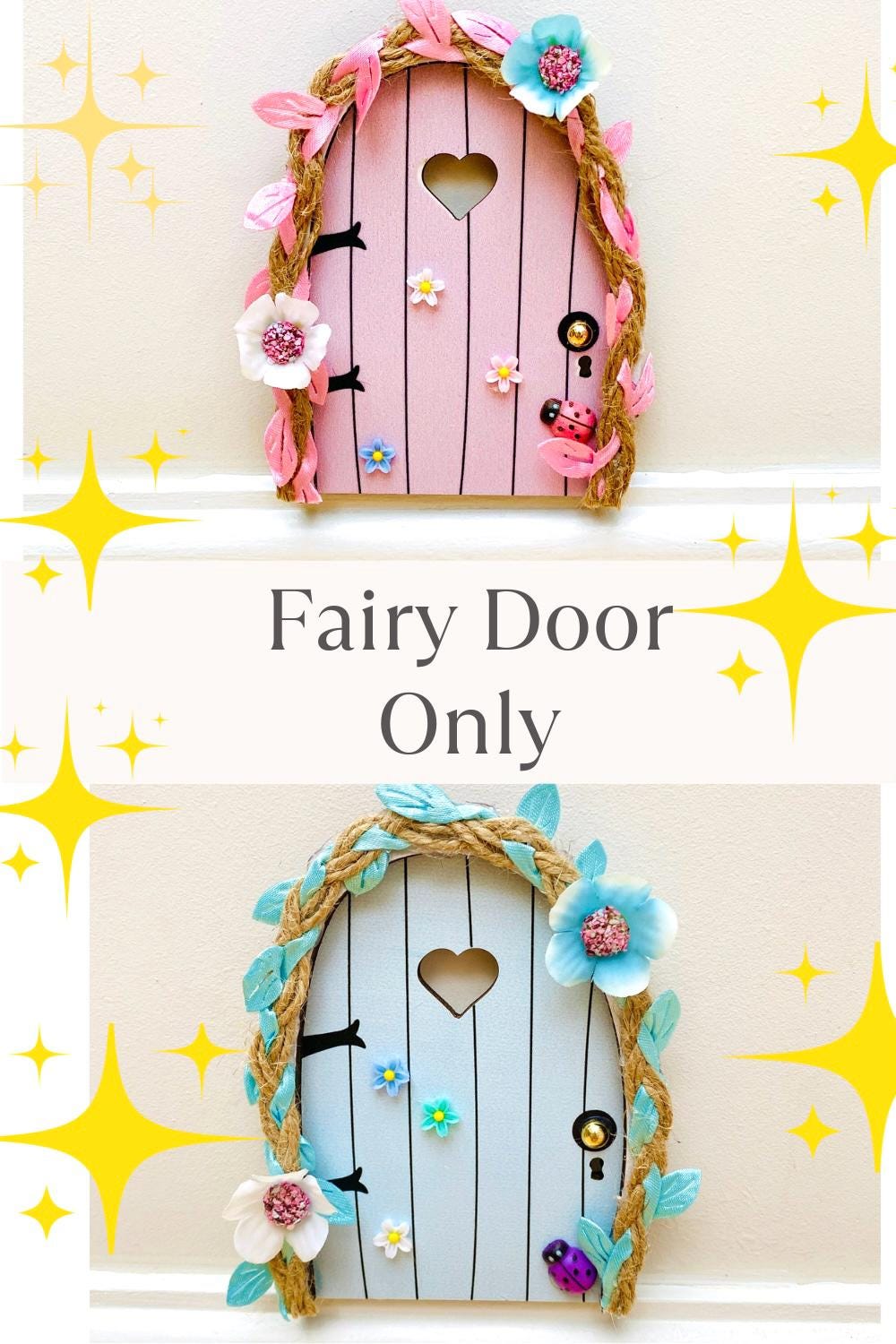 FAIRY DOOR (Pink & Blue designs) with Ladder, Fairy Bench for Fairy Bedroom