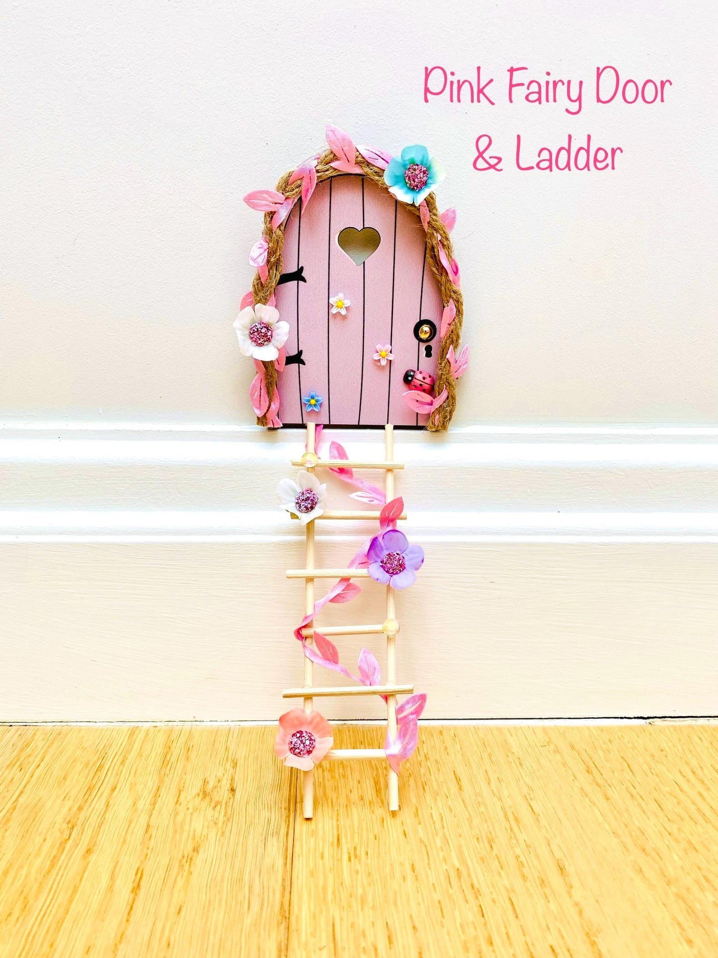 FAIRY DOOR (Pink & Blue designs) with Ladder, Fairy Bench for Fairy Bedroom