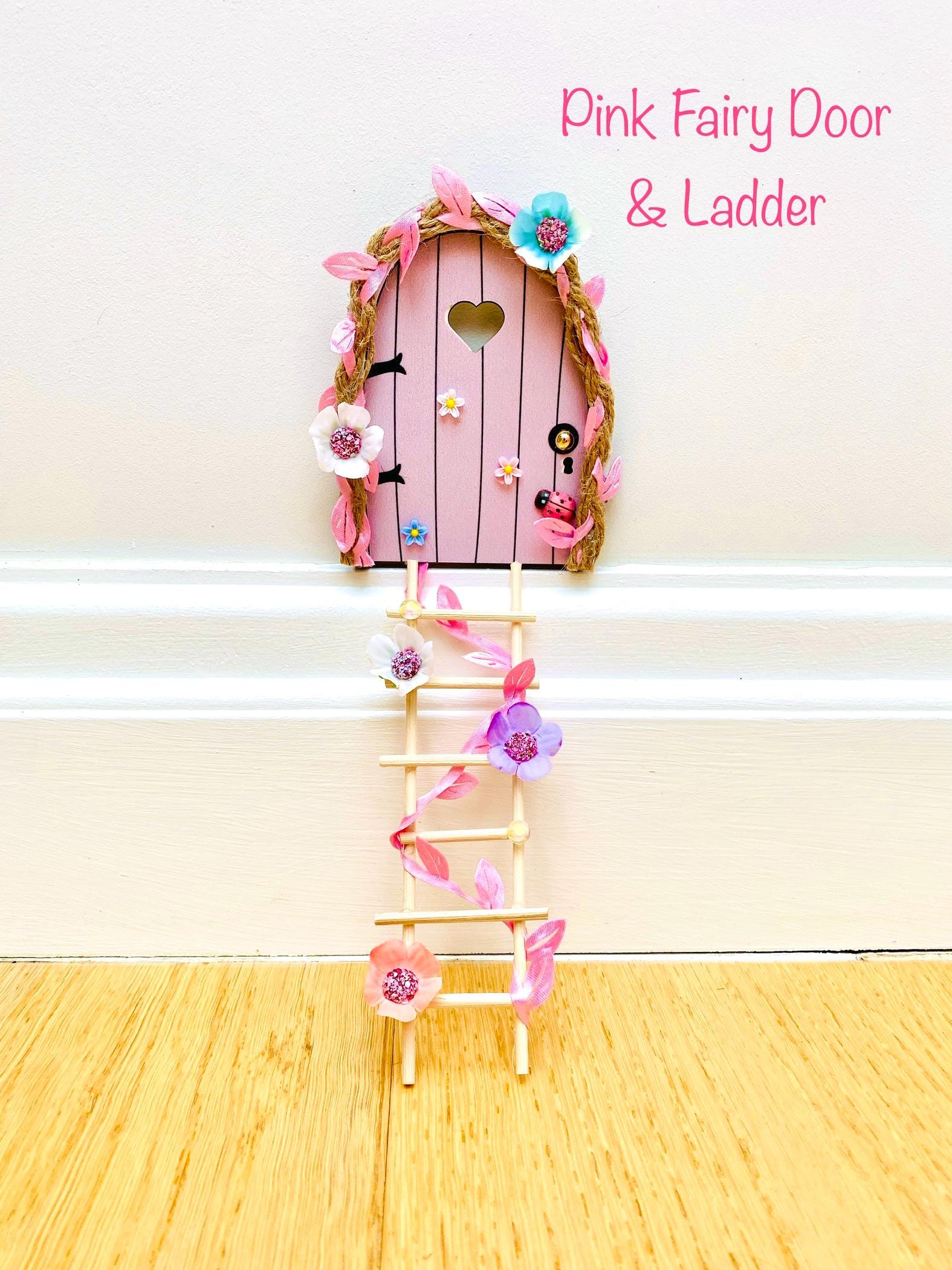 FAIRY DOOR (Pink & Blue designs) with Ladder, Fairy Bench for Fairy Bedroom