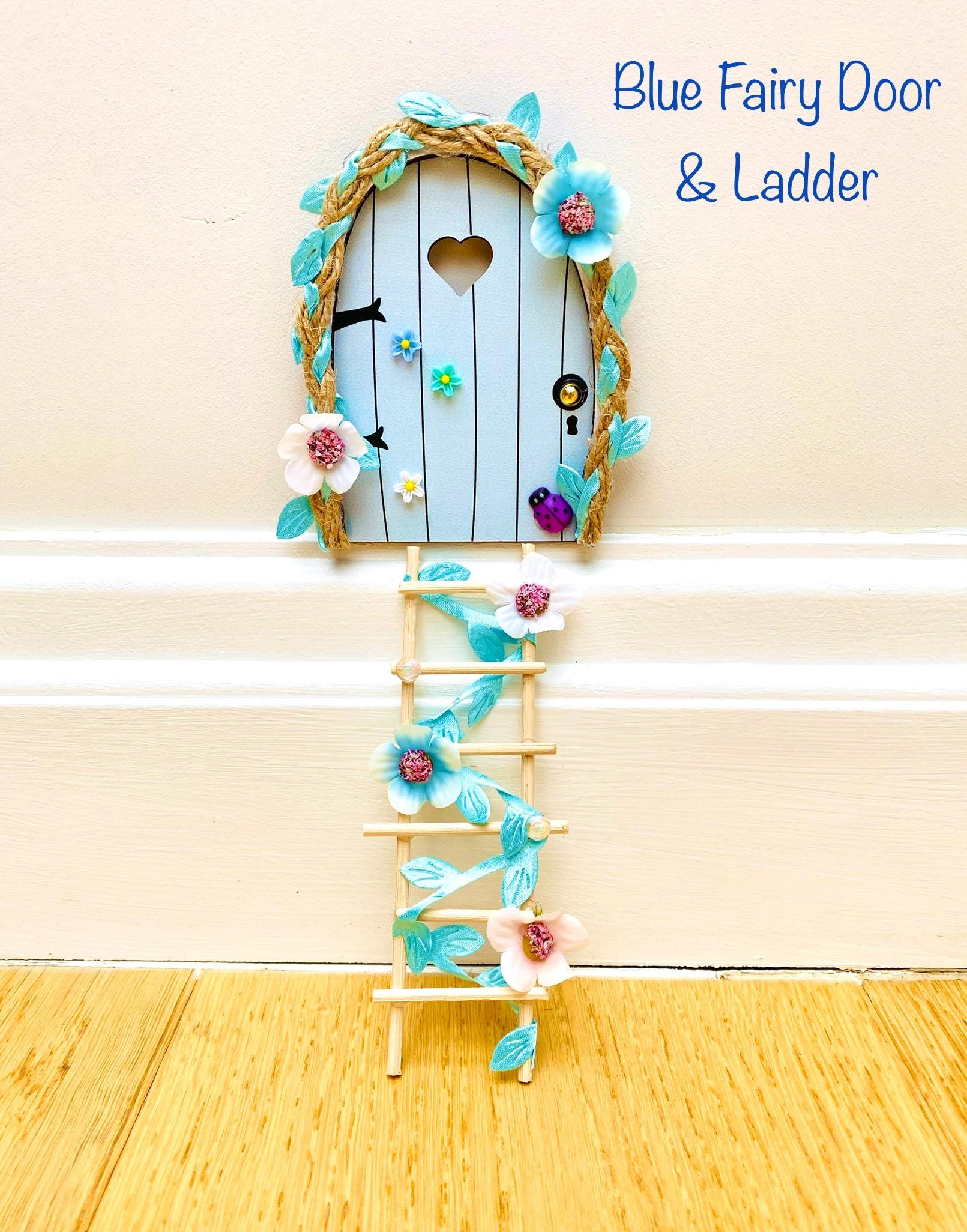 FAIRY DOOR (Pink & Blue designs) with Ladder, Fairy Bench for Fairy Bedroom