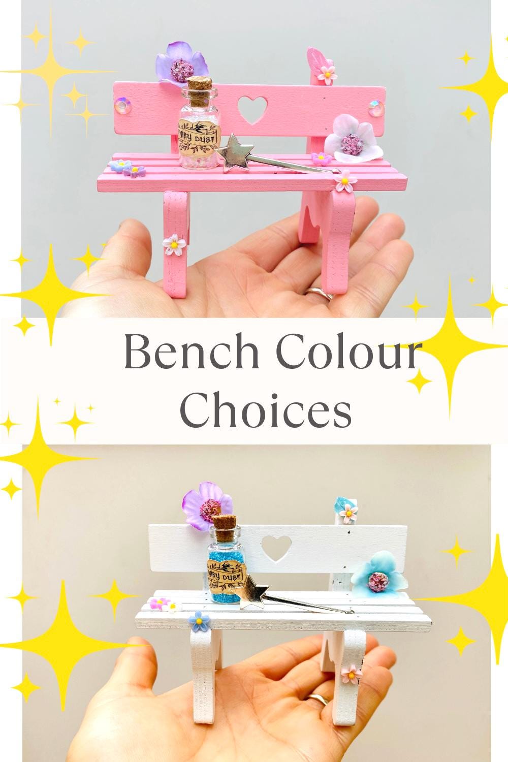 FAIRY DOOR (Pink & Blue designs) with Ladder, Fairy Bench for Fairy Bedroom