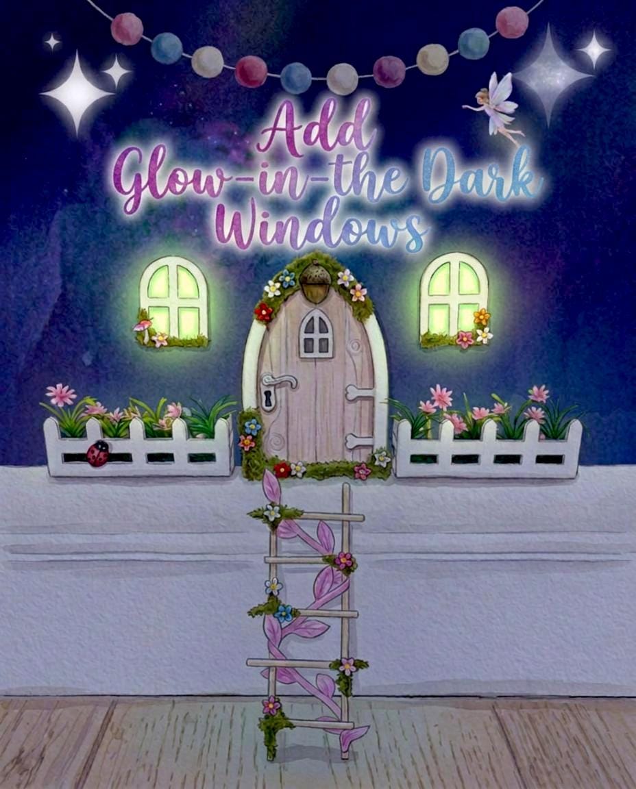 FAIRY DOOR Set with Glowing Windows, Fairy Mailbox and Bench | Build your own Fairy Home Wall Decor for Fairy Bedroom | Fairy Birthday Gift __etsy:8102192343