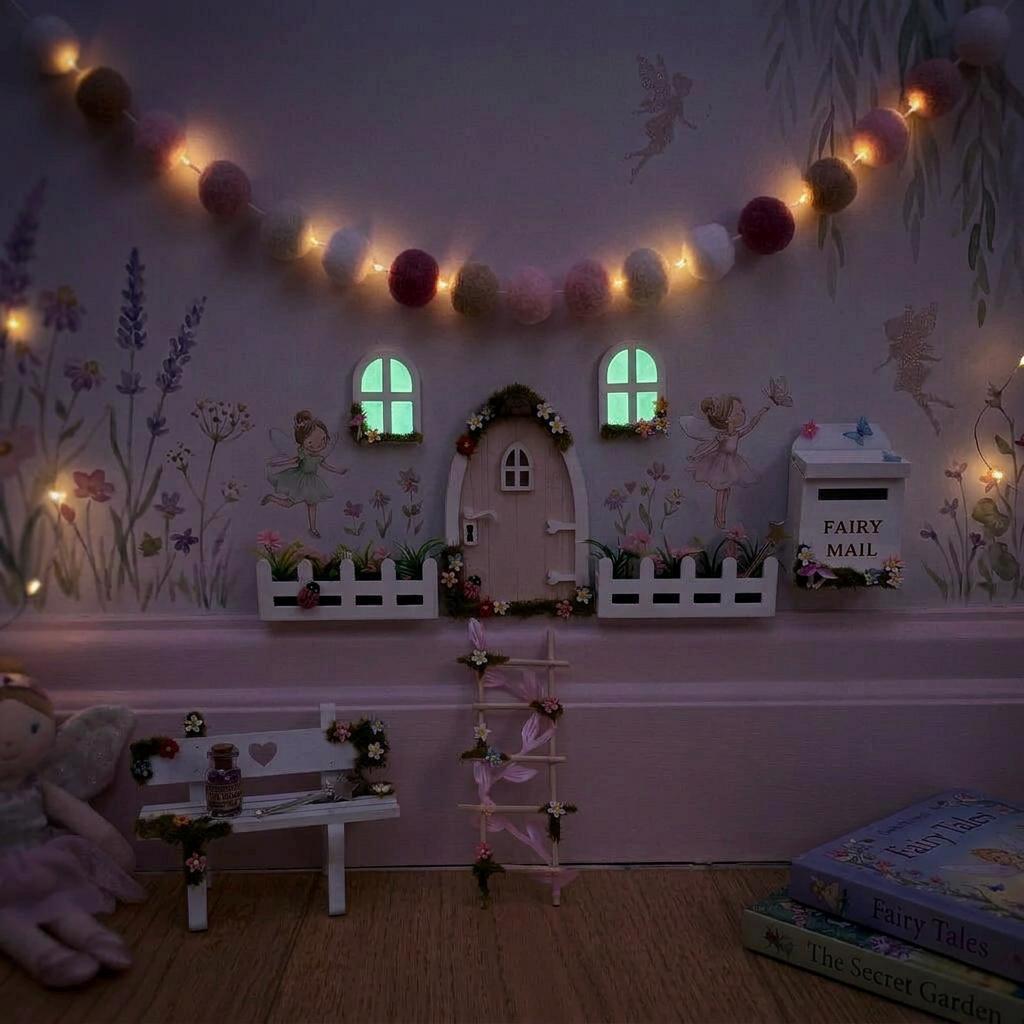 FAIRY DOOR Set with Glowing Windows, Fairy Mailbox and Bench | Build your own Fairy Home Wall Decor for Fairy Bedroom | Fairy Birthday Gift __etsy:8053942914
