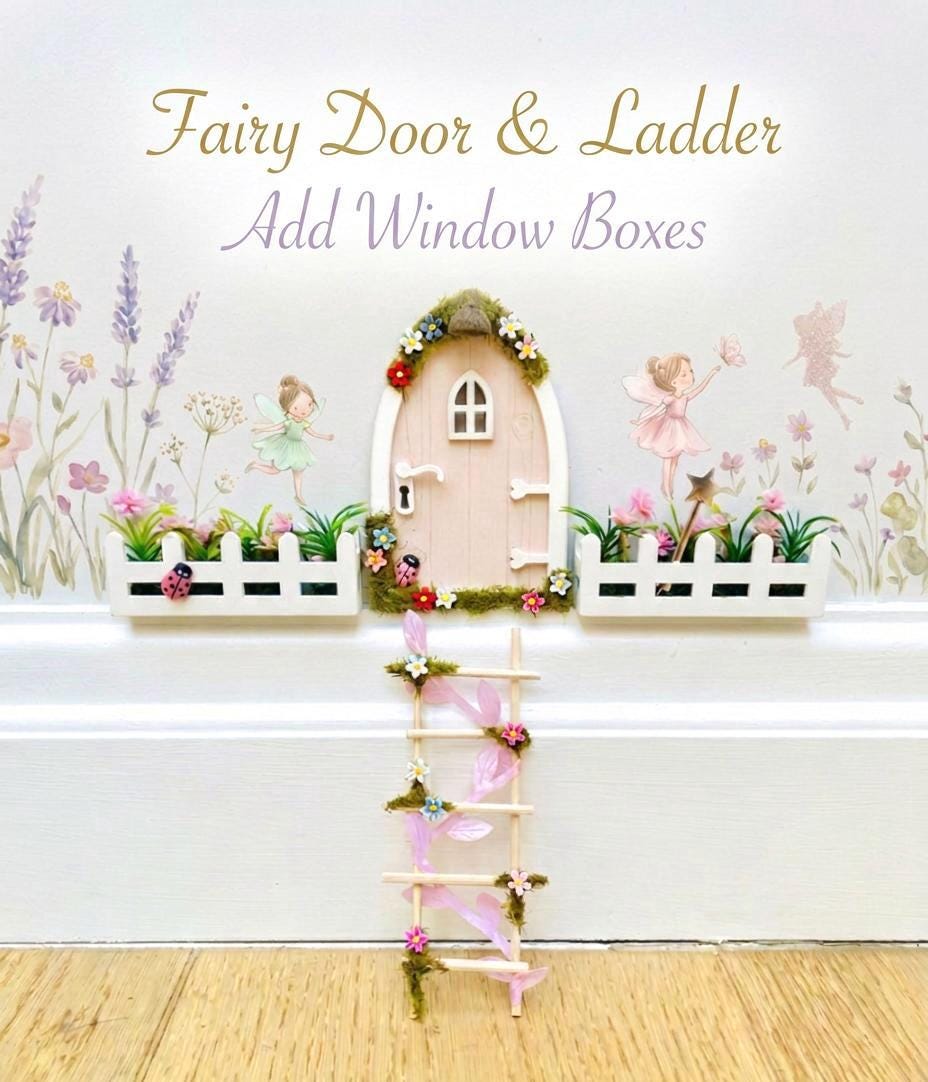 FAIRY DOOR Set with Glowing Windows, Fairy Mailbox and Bench | Build your own Fairy Home Wall Decor for Fairy Bedroom | Fairy Birthday Gift __etsy:8054235040