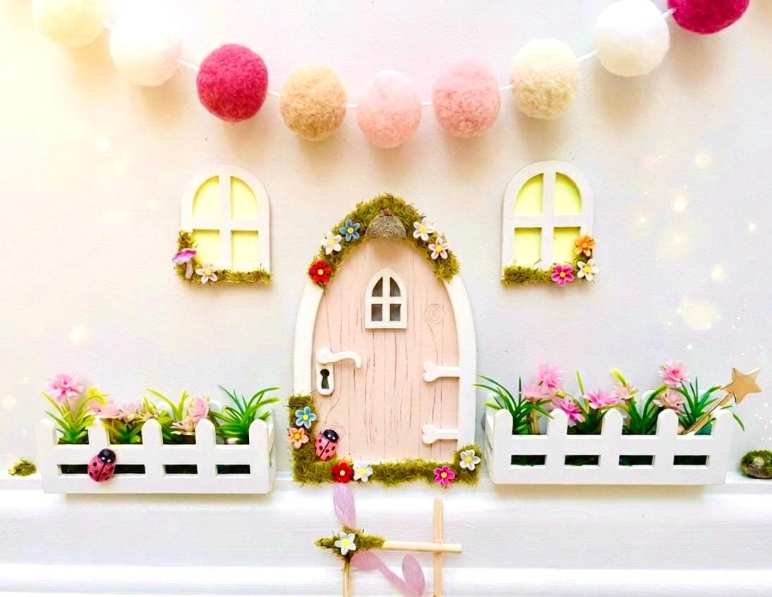 FAIRY DOOR Set with Glowing Windows, Fairy Mailbox and Bench | Build your own Fairy Home Wall Decor for Fairy Bedroom | Fairy Birthday Gift __etsy:8053305000