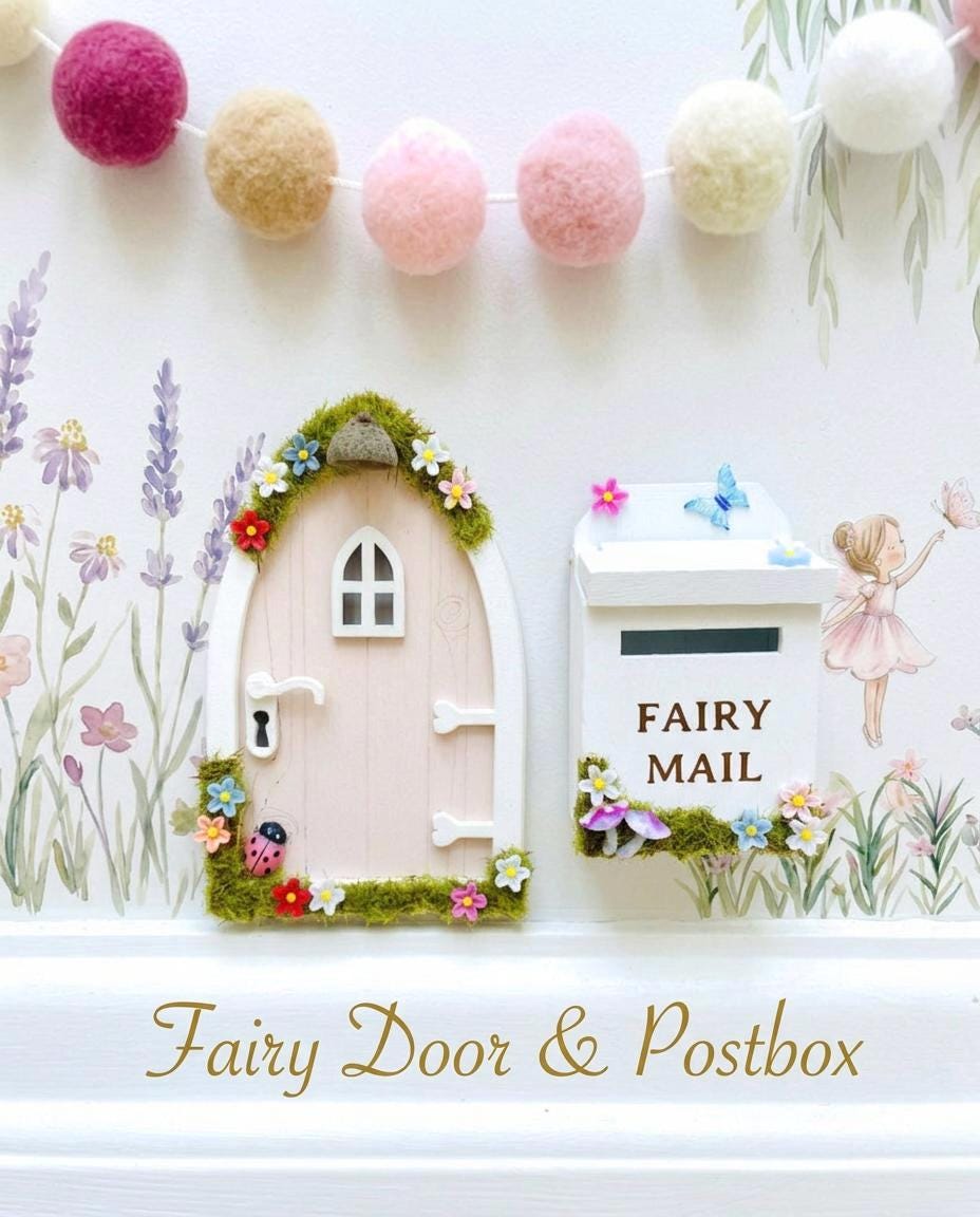 FAIRY DOOR Set with Glowing Windows, Fairy Mailbox and Bench | Build your own Fairy Home Wall Decor for Fairy Bedroom | Fairy Birthday Gift __etsy:8101462097