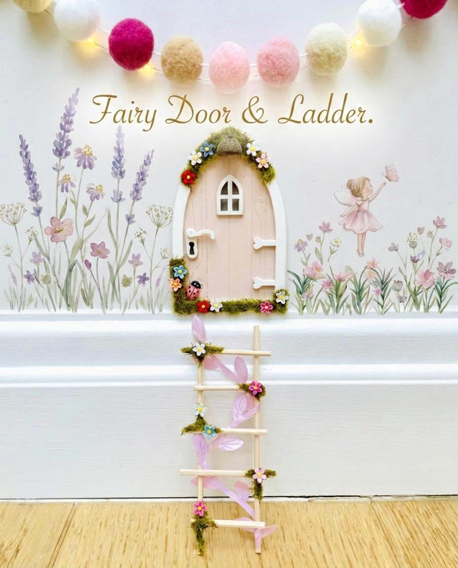 FAIRY DOOR Set with Glowing Windows, Fairy Mailbox and Bench | Build your own Fairy Home Wall Decor for Fairy Bedroom | Fairy Birthday Gift __etsy:8053547764