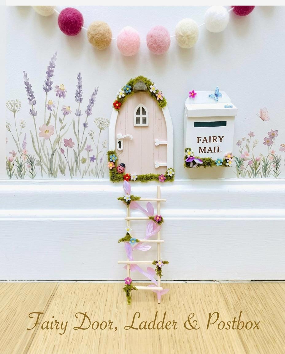 FAIRY DOOR Set with Glowing Windows, Fairy Mailbox and Bench | Build your own Fairy Home Wall Decor for Fairy Bedroom | Fairy Birthday Gift __etsy:8101933107