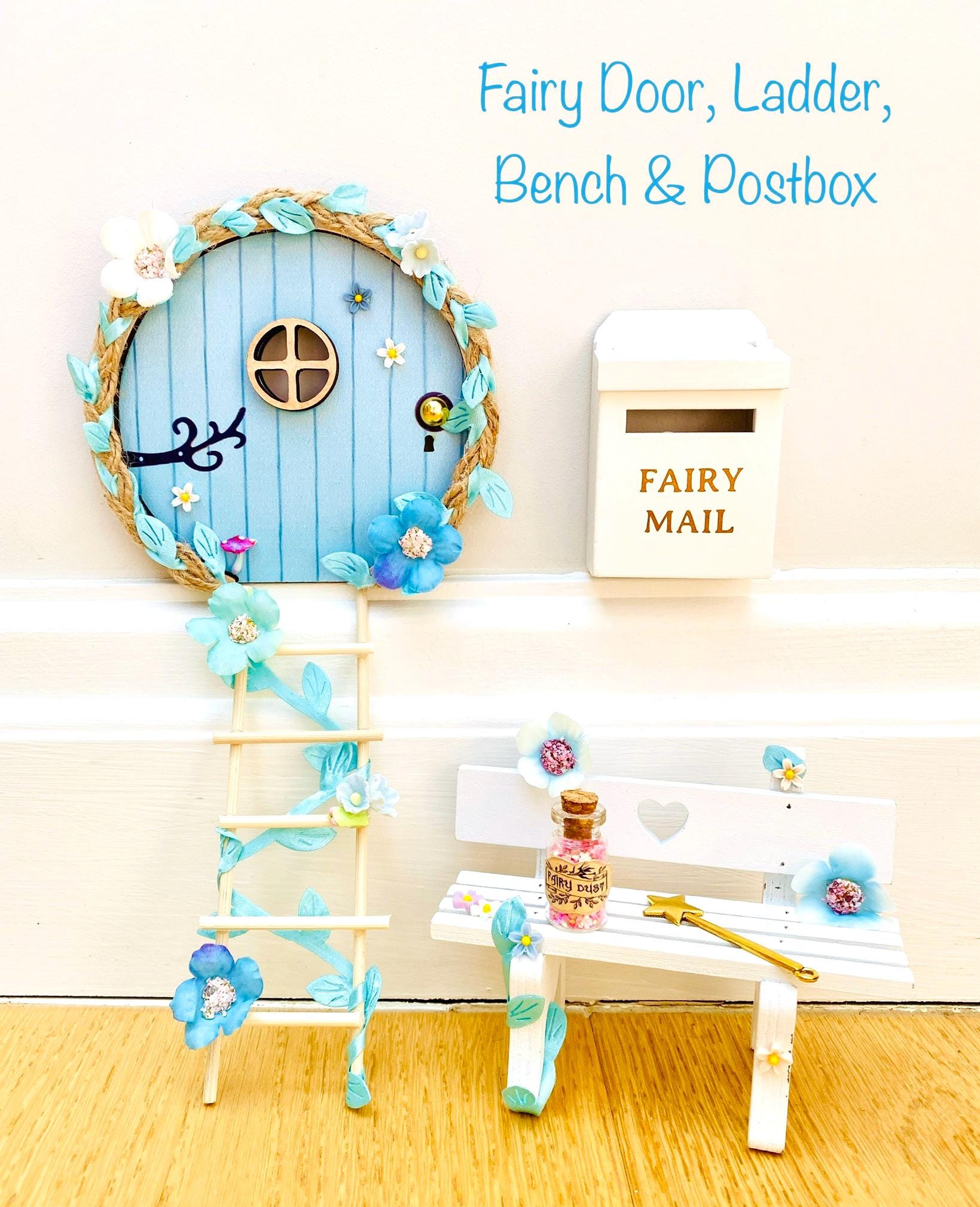 FAIRY DOOR with Ladder, Fairy Bench and Postbox for Fairy Bedroom