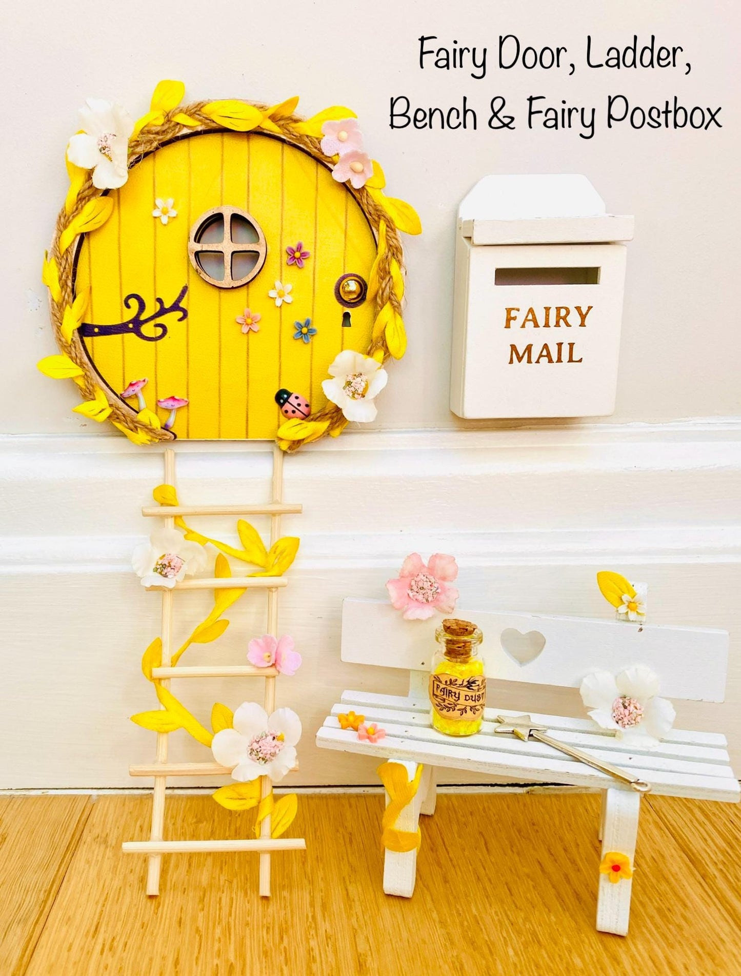 FAIRY DOOR with Ladder, Fairy Bench and Postbox for Fairy Bedroom