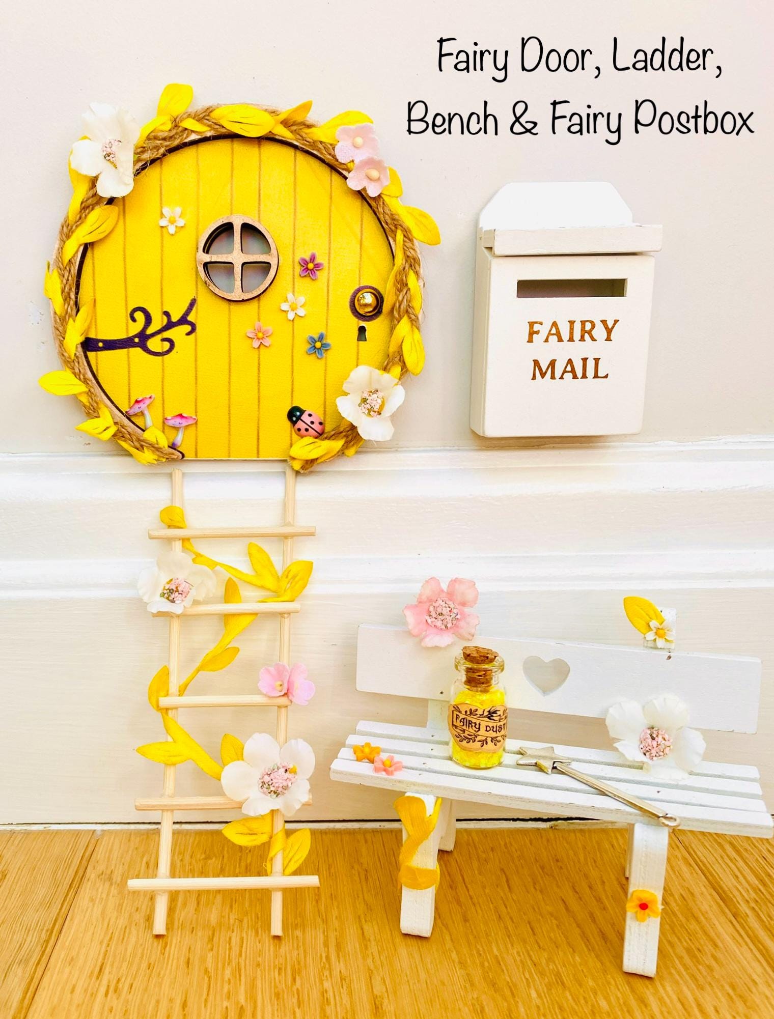 FAIRY DOOR with Ladder, Fairy Bench and Postbox for Fairy Bedroom