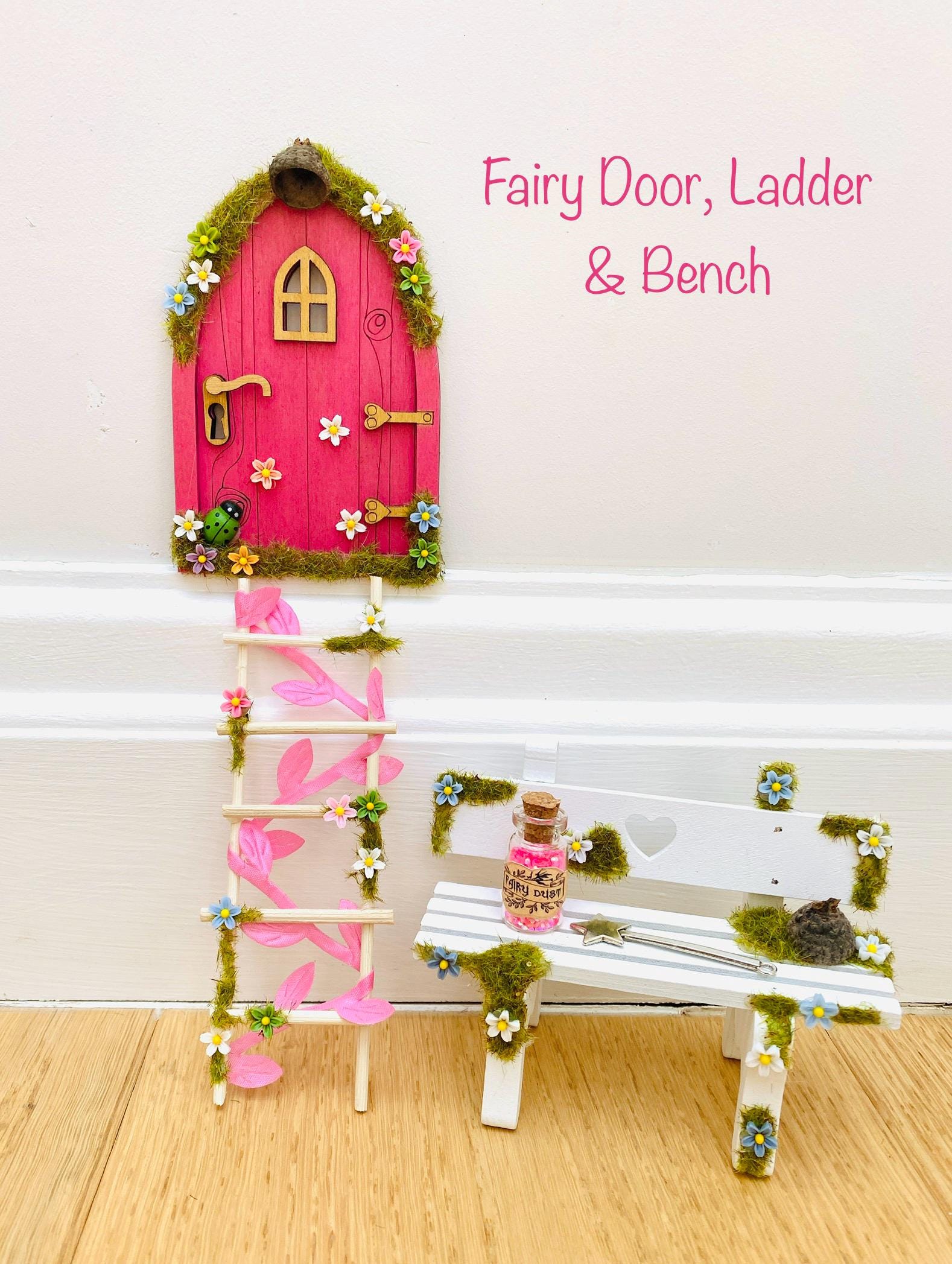 FAIRY DOOR with Ladder & Fairy Bench for Fairy Bedroom! Fairy Birthday Gift