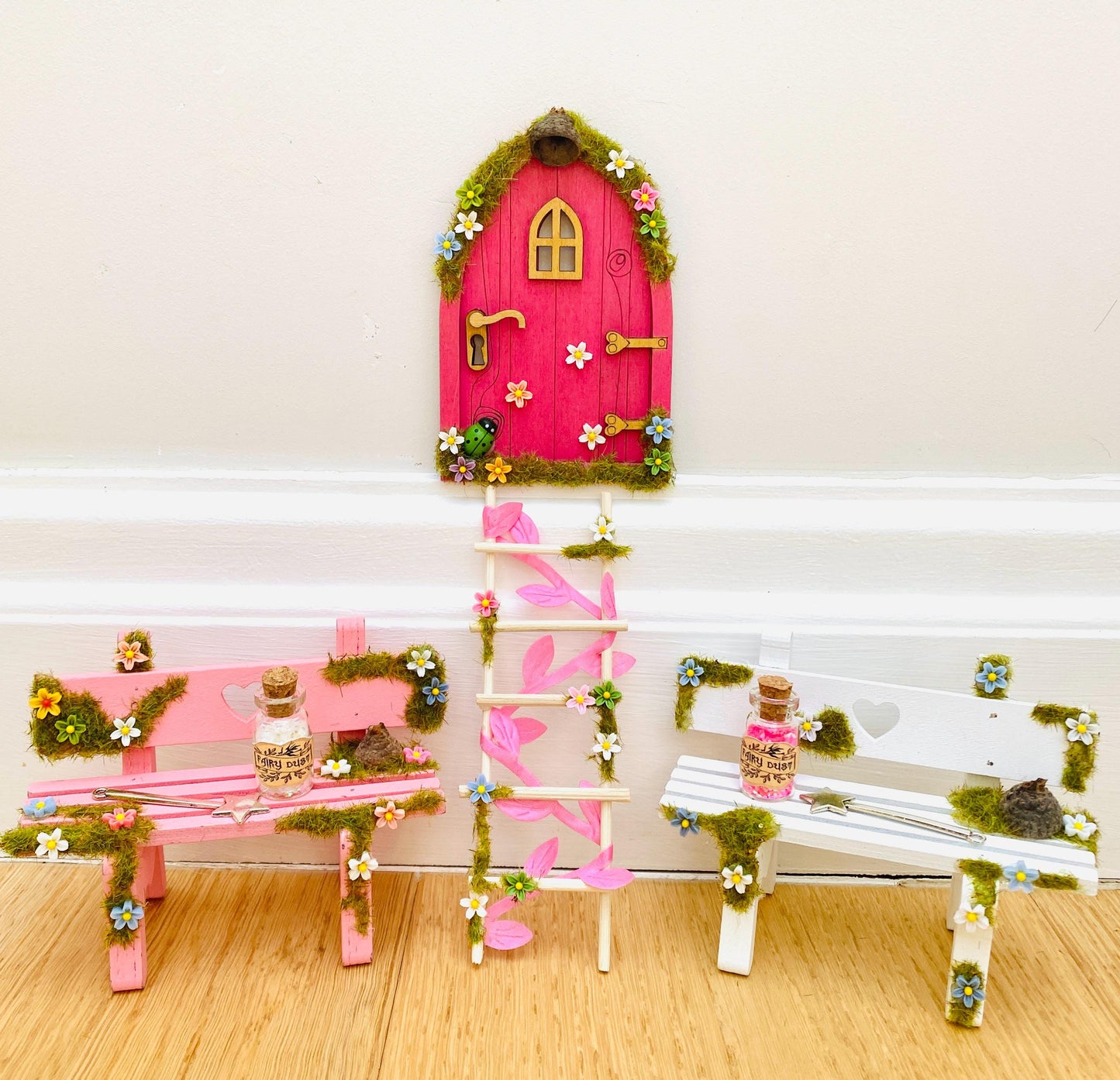 FAIRY DOOR with Ladder & Fairy Bench for Fairy Bedroom! Fairy Birthday Gift