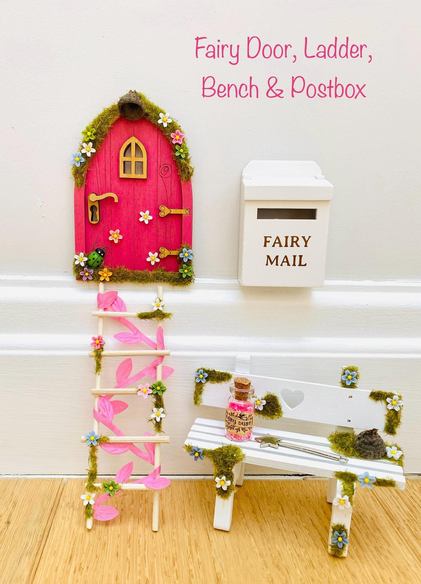 FAIRY DOOR with Ladder & Fairy Bench for Fairy Bedroom! Fairy Birthday Gift