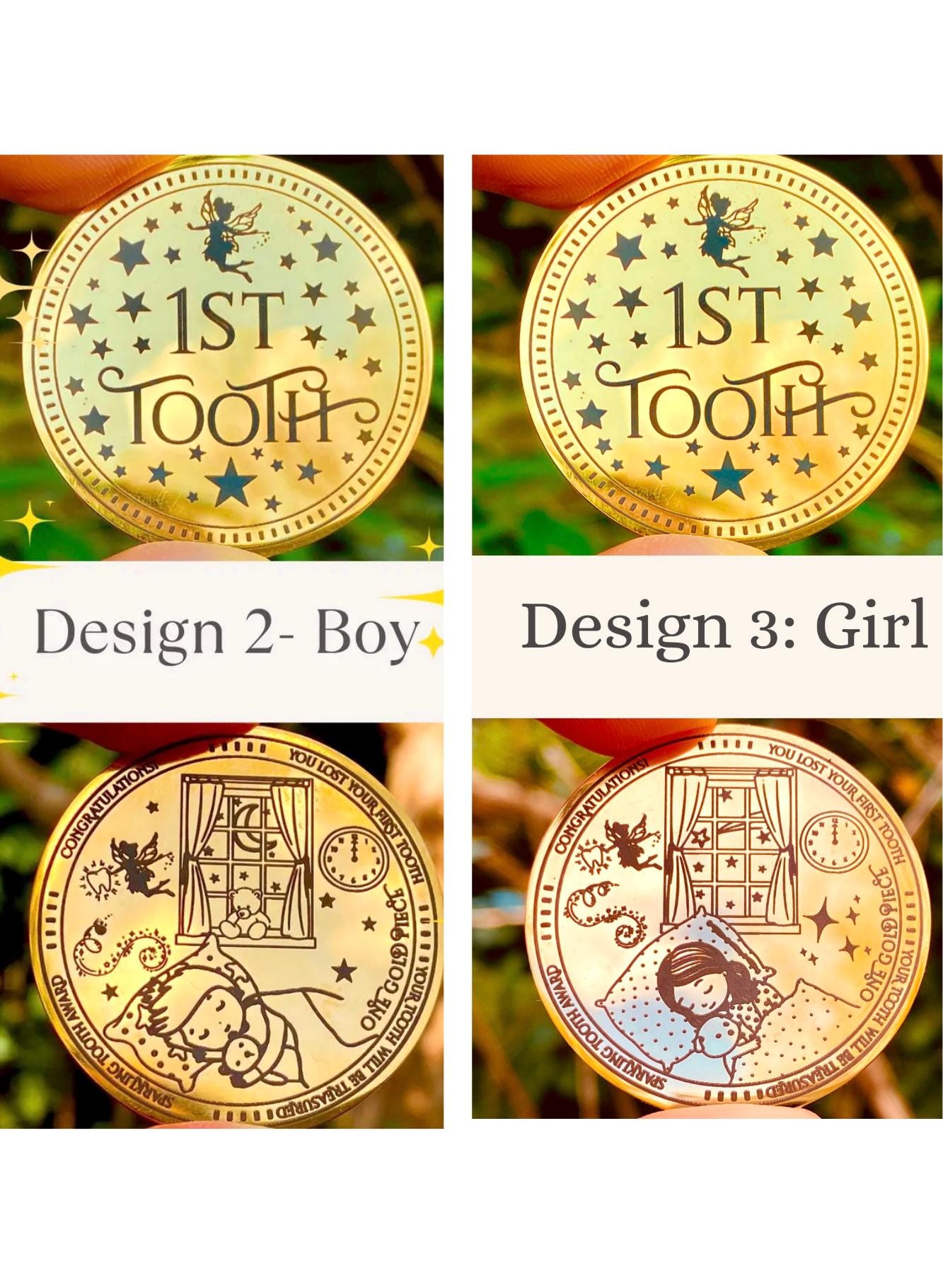 FIRST TOOTH Fairy Gold Coin, MEDAL & Tooth Fairy Letter! Tooth Fairy Kit, Metal Coin, Gifts and Fairy Dust.