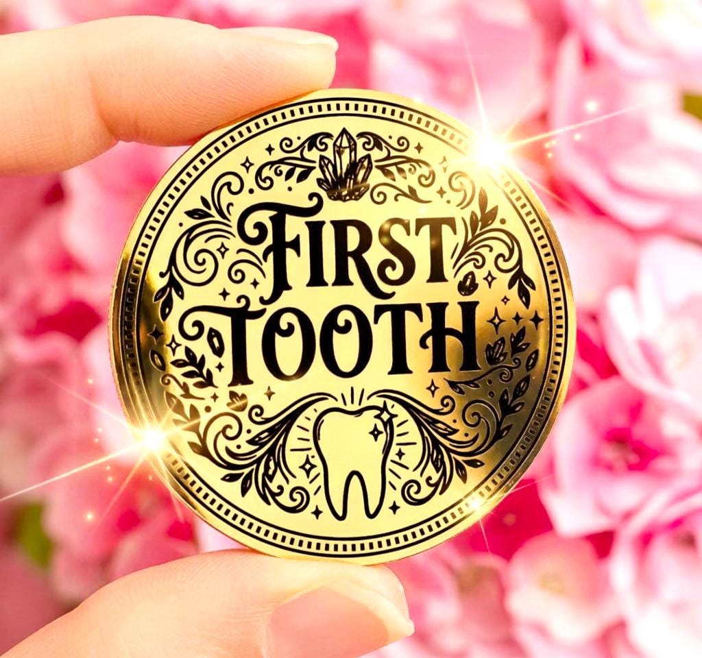 FIRST TOOTH Fairy Gold Coin, MEDAL & Tooth Fairy Letter! Tooth Fairy Kit, Metal Coin, Gifts and Fairy Dust.