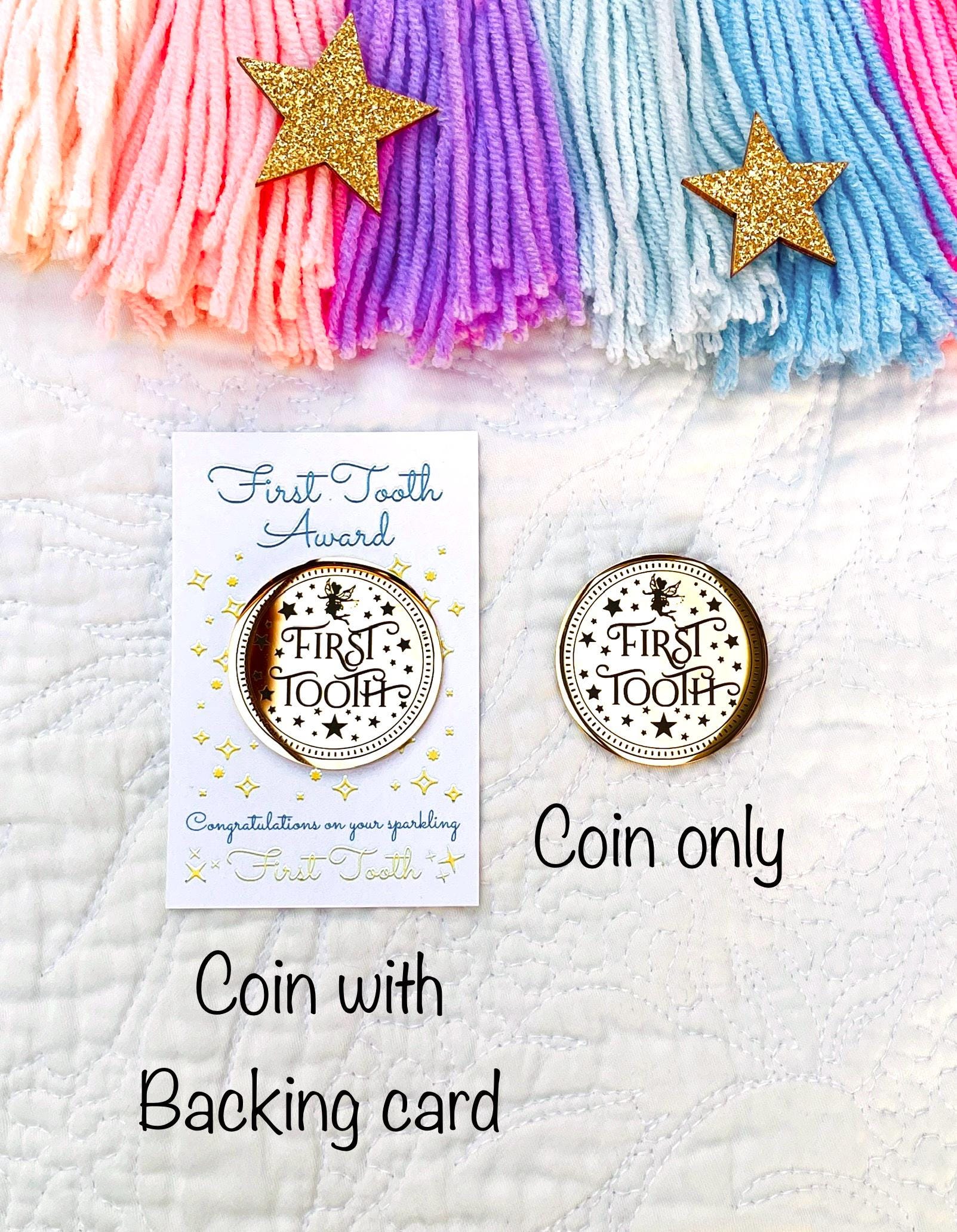 FIRST TOOTH Fairy Gold Coin, MEDAL & Tooth Fairy Letter! Tooth Fairy Kit, Metal Coin, Gifts and Fairy Dust.