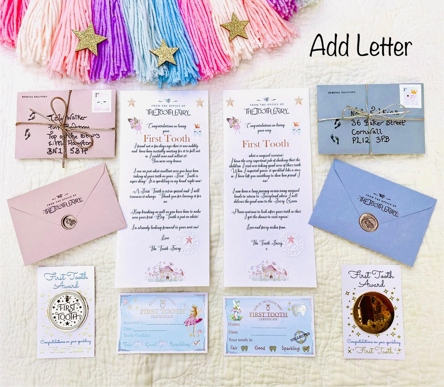 FIRST TOOTH Fairy Gold Coin, MEDAL & Tooth Fairy Letter! Tooth Fairy Kit, Metal Coin, Gifts and Fairy Dust.