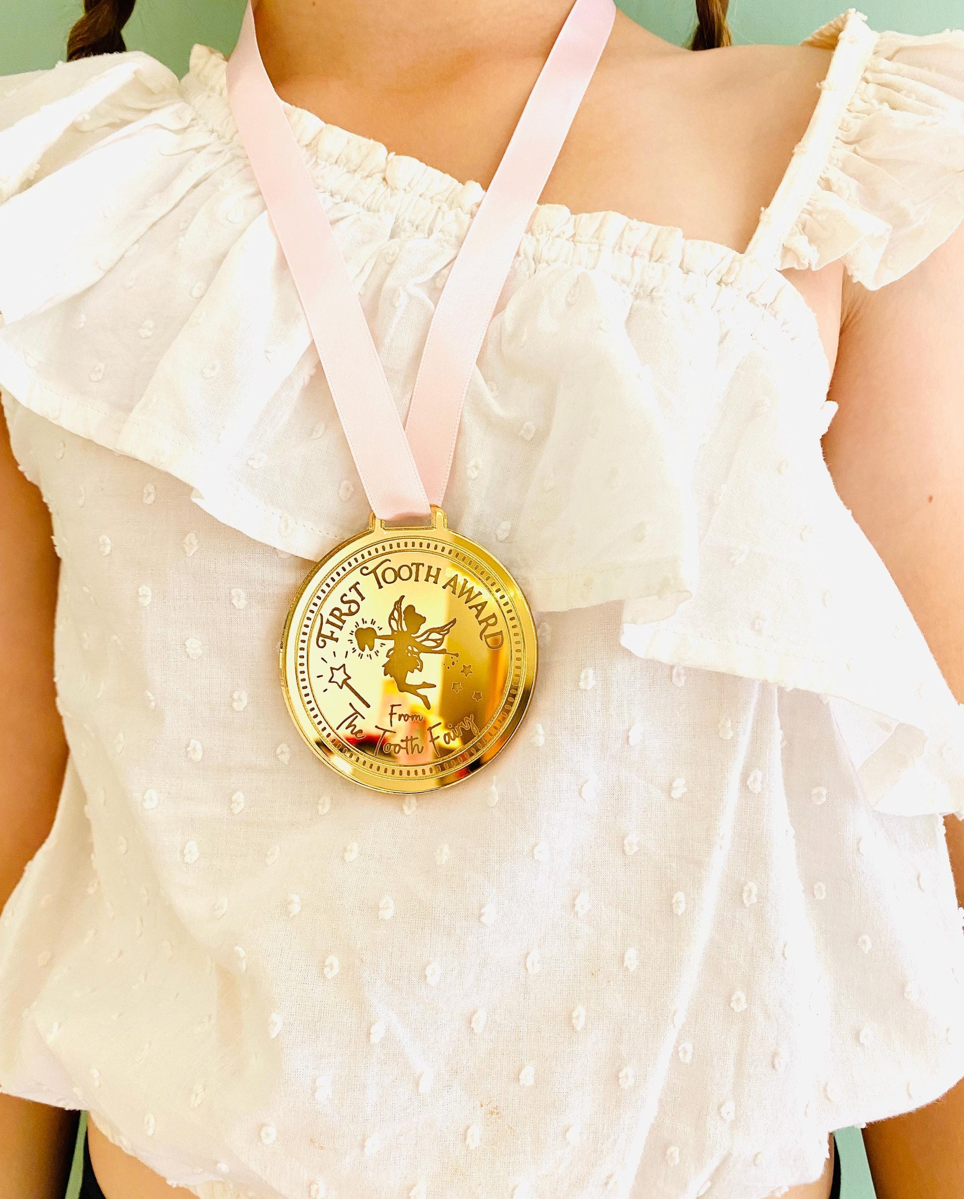 FIRST Tooth Fairy Medal -Tooth Fairy LETTER Tooth Fairy Gold Coin- First Milk Tooth Fairy Kit! First Tooth Girls & Boys 1st Tooth Fairy Dust