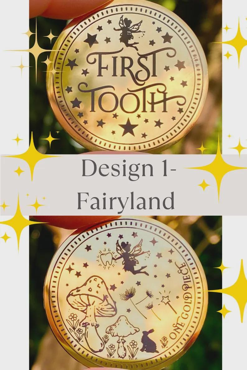 FIRST Tooth Fairy Medal -Tooth Fairy LETTER Tooth Fairy Gold Coin- First Milk Tooth Fairy Kit! First Tooth Girls & Boys 1st Tooth Fairy Dust