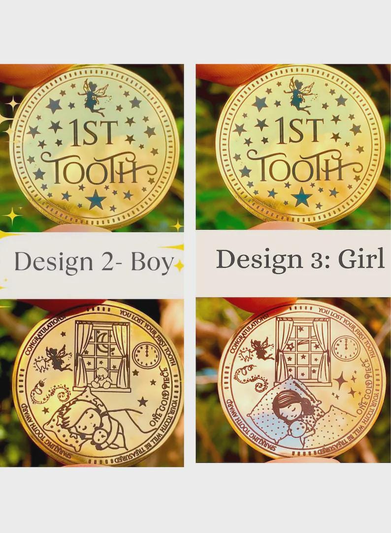 FIRST Tooth Fairy Medal -Tooth Fairy LETTER Tooth Fairy Gold Coin- First Milk Tooth Fairy Kit! First Tooth Girls & Boys 1st Tooth Fairy Dust