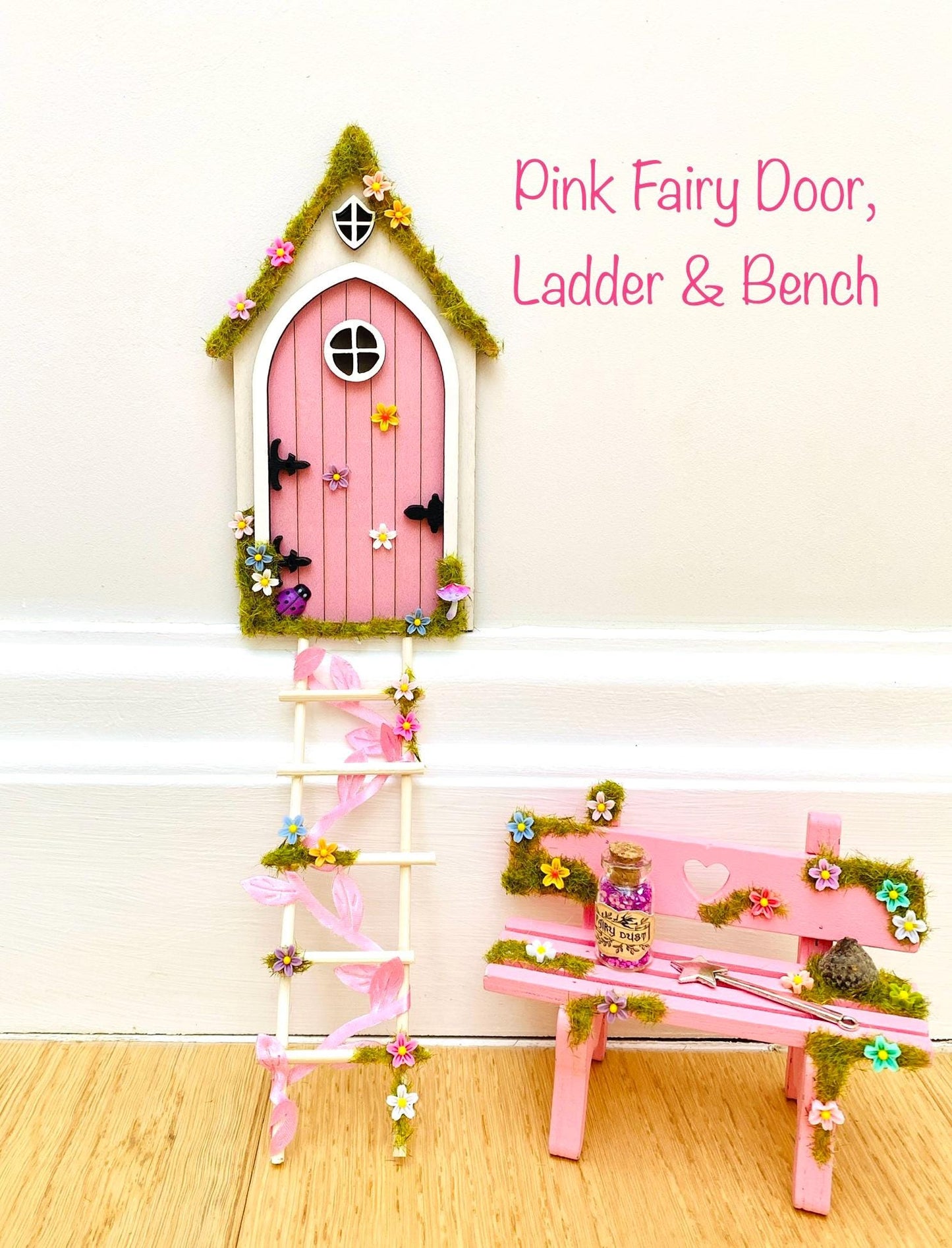 Fairy Door FAIRY HOUSE- with Ladder & Fairy Bench for Fairy Bedroom