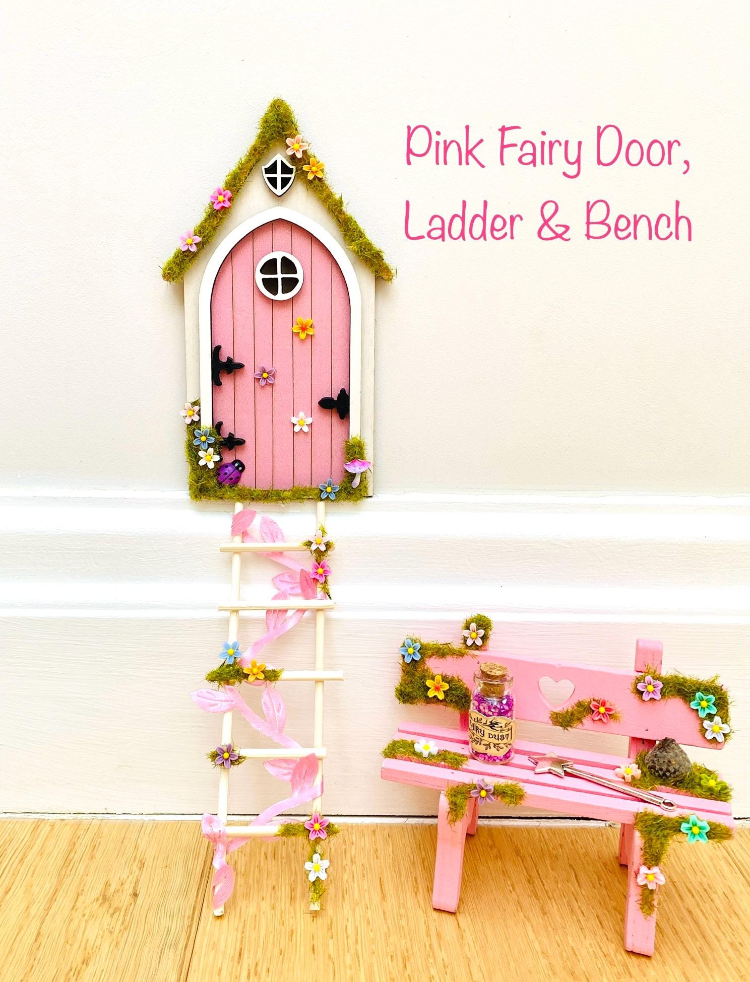 Fairy Door FAIRY HOUSE- with Ladder & Fairy Bench for Fairy Bedroom