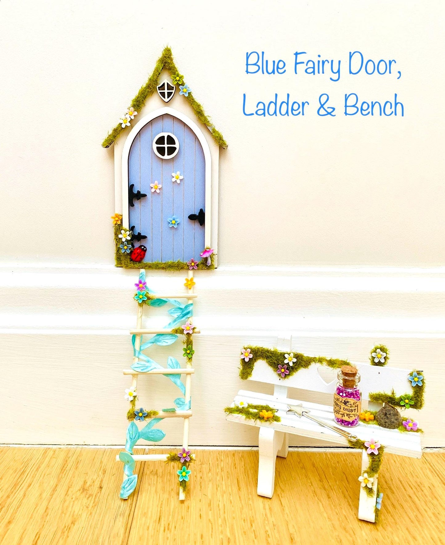 Fairy Door FAIRY HOUSE- with Ladder & Fairy Bench for Fairy Bedroom
