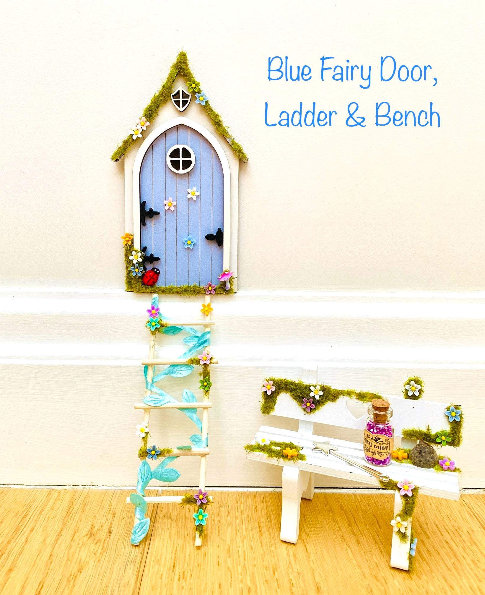 Fairy Door FAIRY HOUSE- with Ladder & Fairy Bench for Fairy Bedroom
