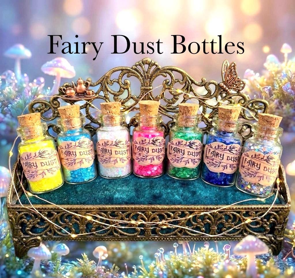 Fairy Dust Bottles - Pixie Dust Bottles- perfect gift from the Tooth Fairy, Party Bag Fillers- mini glass Fairy Dust Glitter Bottles
