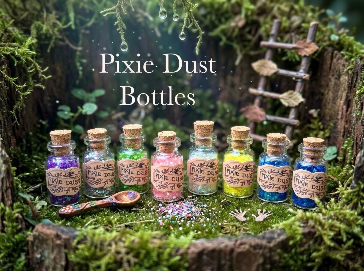 Fairy Dust Bottles - Pixie Dust Bottles- perfect gift from the Tooth Fairy, Party Bag Fillers- mini glass Fairy Dust Glitter Bottles