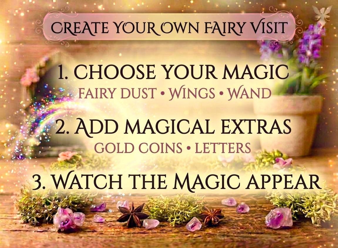Fairy Visit Kit | Tooth Fairy Gold Coin | Fairy Dust, Fairy Wings & Fairy Wand | Fairy Door Accessories | Dummy Fairy Gift First Tooth Fairy