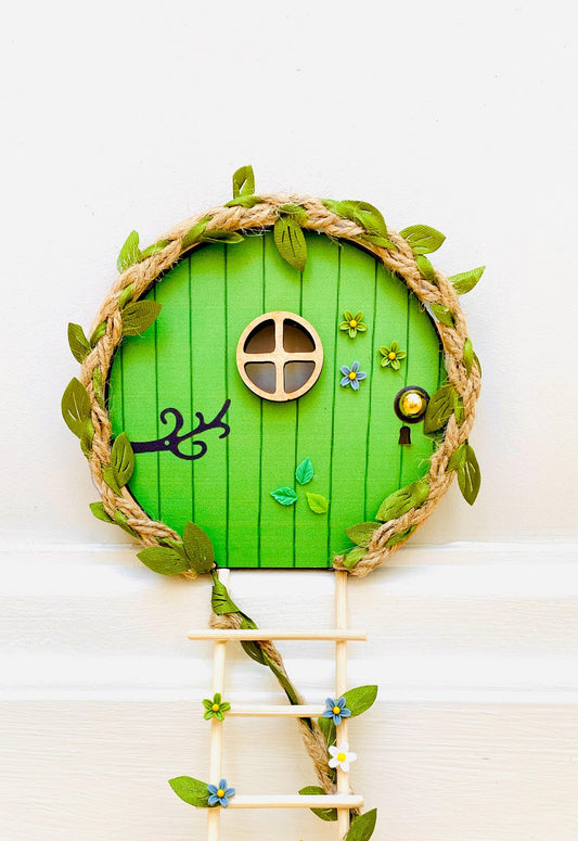 Green FAIRY DOOR with Ladder & Fairy Door Key for Fairy Bedroom